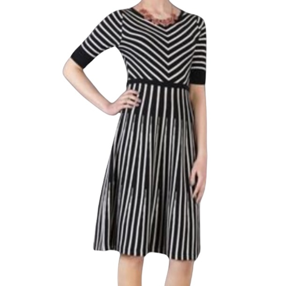Boden Amelia Striped Fit & Flare Skater Wool Blend Knit Dress Women Sz 4L UK 8L - Picture 1 of 9